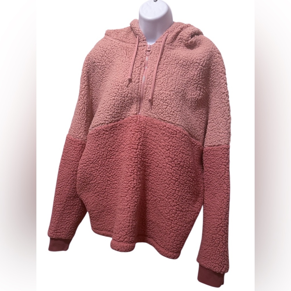 PINK Victoria’s Secret Womens XL Sherpa Fleece Pullover Quarter Zip Hoodie - Picture 4 of 10
